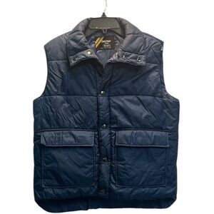 Vtg Sears Blue Puffy Quilted Vest with Stand-Up Collar